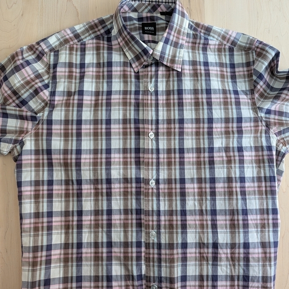 🇩🇪BOSS Pink and Blue Casual Button Down Shirt - Picture 5 of 13